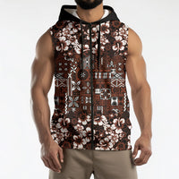 Burgundy Hawaiian Tapa Tribal Hibiscus Sleeveless Zip Hoodie LT9 - Polynesian Pride