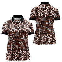 Burgundy Hawaiian Tapa Tribal Hibiscus Women Polo Shirt LT9 - Polynesian Pride