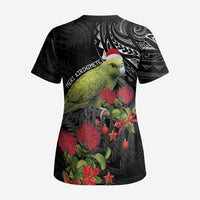 Meri Kirihimete Kakapo Scrub Top Black Silver Fern Christmas Vibe - Polynesian Pride