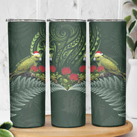 Meri Kirihimete Kakapo Skinny Tumbler Green Silver Fern Christmas Vibe