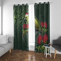 Meri Kirihimete Kakapo Window Curtain Green Silver Fern Christmas Vibe
