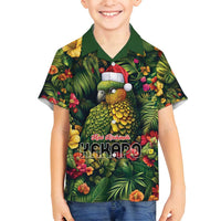 Meri Kirihimete Kakapo Family Matching Off Shoulder Short Dress and Hawaiian Shirt New Zealand Christmas with Tropical Vibe