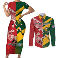 Australia-Tonga Rugby Pacific Custom Couples Matching Short Sleeve Bodycon Dress and Long Sleeve Button Shirt The Kangaroos and Mate Ma'a Tonga
