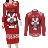 Tonga Rugby XIII Custom Couples Matching Long Sleeve Bodycon Dress and Long Sleeve Button Shirt Mate Ma'a Tonga with Ngatu Pattern