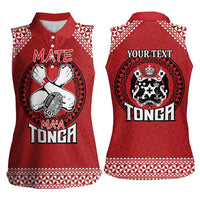 Tonga Rugby XIII Custom Women Sleeveless Polo Shirt Mate Ma'a Tonga with Ngatu Pattern