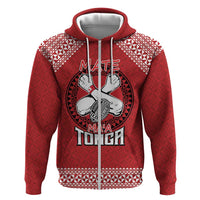 Tonga Rugby XIII Custom Zip Hoodie Mate Ma'a Tonga with Ngatu Pattern