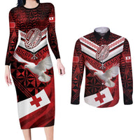 Custom Tonga XIII Rugby Tribal Tattoo Couples Matching Long Sleeve Bodycon Dress and Long Sleeve Button Shirt Mate Ma'a Tonga Kupesi Ngatu Grunge Style