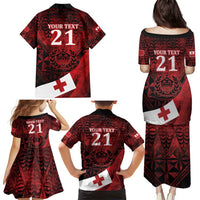 Custom Tonga XIII Rugby Tribal Tattoo Family Matching Puletasi and Hawaiian Shirt Mate Ma'a Tonga Kupesi Ngatu Grunge Style