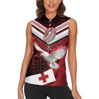 Custom Tonga XIII Rugby Tribal Tattoo Women Sleeveless Polo Shirt Mate Ma'a Tonga Kupesi Ngatu Grunge Style