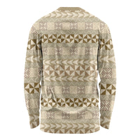 Pasifika Sataoa Pattern Simple Motif Long Sleeve Shirt Beige Tan LT9 - Polynesian Pride