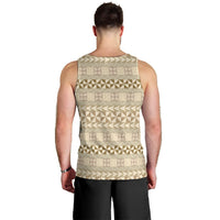 Pasifika Sataoa Pattern Simple Motif Men Tank Top Beige Tan LT9 - Polynesian Pride