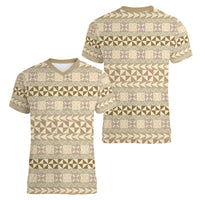 Pasifika Sataoa Pattern Simple Motif Women V Neck T Shirt Beige Tan LT9 - Polynesian Pride