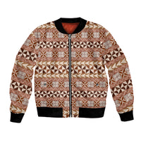 Pasifika Sataoa Pattern Simple Motif Bomber Jacket Brown Beige Tan LT9 Unisex Brown - Polynesian Pride