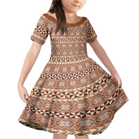 Pasifika Sataoa Pattern Simple Motif Family Matching Mermaid Dress and Hawaiian Shirt Brown Beige Tan LT9 Daughter's Dress Brown - Polynesian Pride