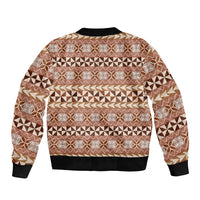 Pasifika Sataoa Pattern Simple Motif Sleeve Zip Bomber Jacket Brown Beige Tan LT9 - Polynesian Pride