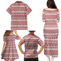 Pasifika Sataoa Pattern Simple Motif Family Matching Puletasi and Hawaiian Shirt Cherry LT9 - Polynesian Pride