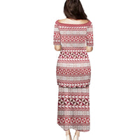 Pasifika Sataoa Pattern Simple Motif Family Matching Puletasi and Hawaiian Shirt Cherry LT9 - Polynesian Pride