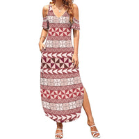 Pasifika Sataoa Pattern Simple Motif Family Matching Summer Maxi Dress and Hawaiian Shirt Cherry LT9 Mom's Dress Cherry - Polynesian Pride