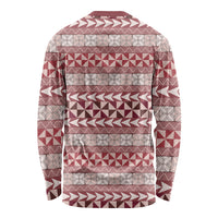 Pasifika Sataoa Pattern Simple Motif Long Sleeve Shirt Cherry LT9 - Polynesian Pride