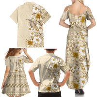 Pasifika Sataoa Pattern Plumeria Vintage Family Matching Summer Maxi Dress and Hawaiian Shirt Beige Tan LT9 - Polynesian Pride