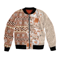 Pasifika Sataoa Pattern Plumeria Vintage Bomber Jacket Brown Beige Tan LT9 Unisex Brown - Polynesian Pride