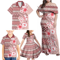 Pasifika Sataoa Pattern Plumeria Vintage Family Matching Off Shoulder Maxi Dress and Hawaiian Shirt Cherry LT9 - Polynesian Pride