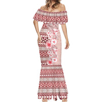 Pasifika Sataoa Pattern Plumeria Vintage Mermaid Dress Cherry LT9 - Polynesian Pride