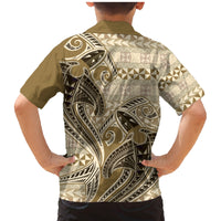 Vintage Hammerhead Shark Valentine Day Family Matching Mermaid Dress and Hawaiian Shirt Pasifika Sataoa Pattern - Beige Tan LT9 - Polynesian Pride