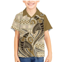 Vintage Hammerhead Shark Valentine Day Family Matching Mermaid Dress and Hawaiian Shirt Pasifika Sataoa Pattern - Beige Tan LT9 Son's Shirt Beige Tan - Polynesian Pride