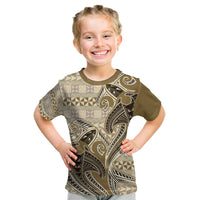 Vintage Hammerhead Shark Valentine Day Kid T Shirt Pasifika Sataoa Pattern - Beige Tan LT9 Beige Tan - Polynesian Pride