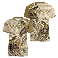 Vintage Hammerhead Shark Valentine Day Women V Neck T Shirt Pasifika Sataoa Pattern - Beige Tan LT9 - Polynesian Pride