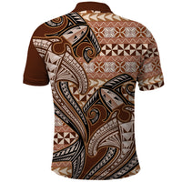 Vintage Hammerhead Shark Valentine Day Polo Shirt Pasifika Sataoa Pattern - Brown Beige Tan LT9 - Polynesian Pride
