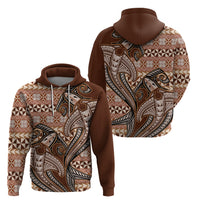Vintage Hammerhead Shark Valentine Day Zip Hoodie Pasifika Sataoa Pattern - Brown Beige Tan LT9 - Polynesian Pride