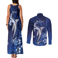 Personalized Hawaiian Maori Hammerhead Shark Couples Matching Tank Maxi Dress and Long Sleeve Button Shirt Polu Plumeria LT9 - Polynesian Pride