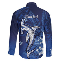 Personalized Hawaiian Maori Hammerhead Shark Family Matching Long Sleeve Bodycon Dress and Hawaiian Shirt Polu Plumeria