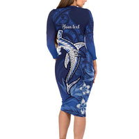 Personalized Hawaiian Maori Hammerhead Shark Family Matching Long Sleeve Bodycon Dress and Hawaiian Shirt Polu Plumeria