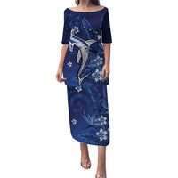 Personalized Hawaiian Maori Hammerhead Shark Family Matching Puletasi and Hawaiian Shirt Polu Plumeria
