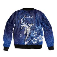 Personalized Hawaiian Maori Hammerhead Shark Sleeve Zip Bomber Jacket Polu Plumeria LT9 - Polynesian Pride