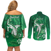 Personalized Hawaiian Maori Hammerhead Shark Couples Matching Off Shoulder Short Dress and Long Sleeve Button Shirt Omaomao Plumeria LT9 - Polynesian Pride