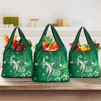 Personalized Hawaiian Maori Hammerhead Shark Grocery Bag Omaomao Plumeria LT9 3-pack One Size Green - Polynesian Pride