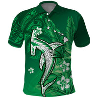 Personalized Hawaiian Maori Hammerhead Shark Polo Shirt Omaomao Plumeria LT9 Green - Polynesian Pride