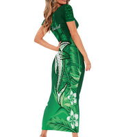 Personalized Hawaiian Maori Hammerhead Shark Short Sleeve Bodycon Dress Omaomao Plumeria LT9 - Polynesian Pride