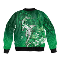 Personalized Hawaiian Maori Hammerhead Shark Sleeve Zip Bomber Jacket Omaomao Plumeria LT9 - Polynesian Pride