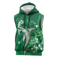 Personalized Hawaiian Maori Hammerhead Shark Sleeveless Hoodie Omaomao Plumeria LT9 Green - Polynesian Pride