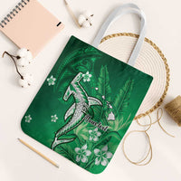 Personalized Hawaiian Maori Hammerhead Shark Tote Bag Omaomao Plumeria LT9 White Strap One Size Green - Polynesian Pride
