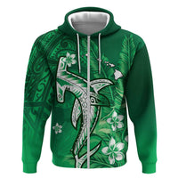 Personalized Hawaiian Maori Hammerhead Shark Zip Hoodie Omaomao Plumeria LT9 Zip Hoodie Green - Polynesian Pride