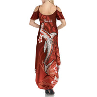 Personalized Hawaiian Maori Hammerhead Shark Family Matching Summer Maxi Dress and Hawaiian Shirt Ulaula Plumeria
