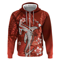 Personalized Hawaiian Maori Hammerhead Shark Hoodie Ulaula Plumeria LT9 Zip Hoodie Red - Polynesian Pride