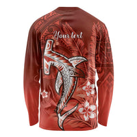 Personalized Hawaiian Maori Hammerhead Shark Long Sleeve Shirt Ulaula Plumeria - Polynesian Pride
