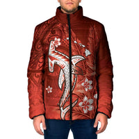Personalized Hawaiian Maori Hammerhead Shark Padded Jacket Ulaula Plumeria LT9 Men Red - Polynesian Pride
